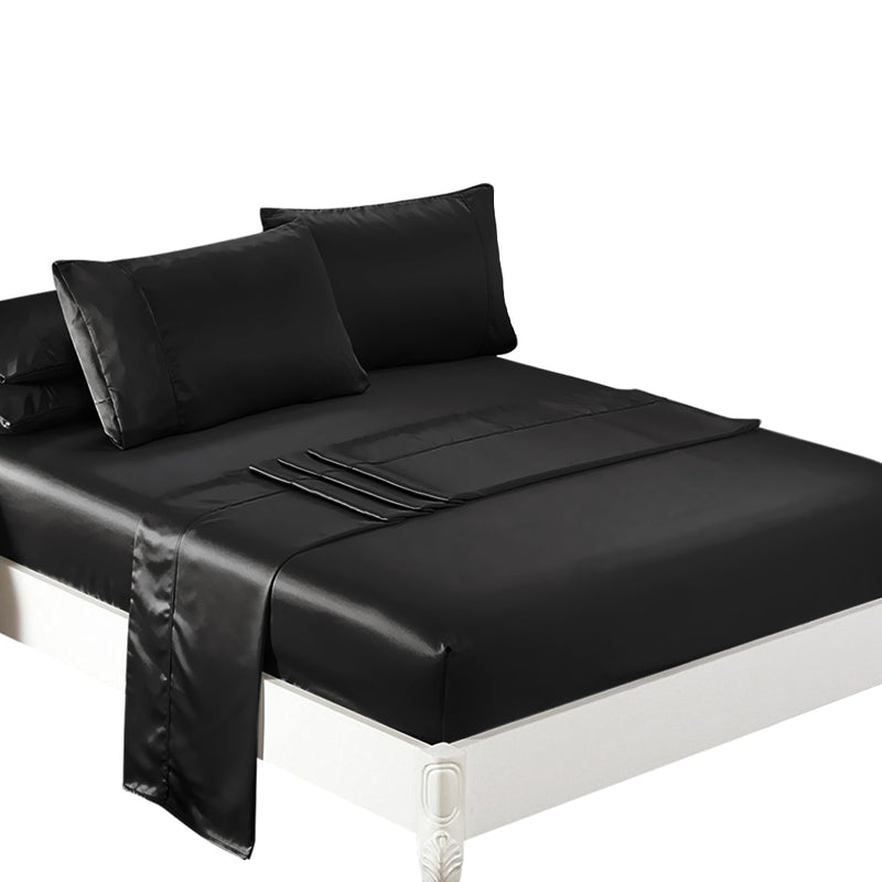 Black Satin Fitted Sheet Set for Double Bed - nextdeal.com.au 