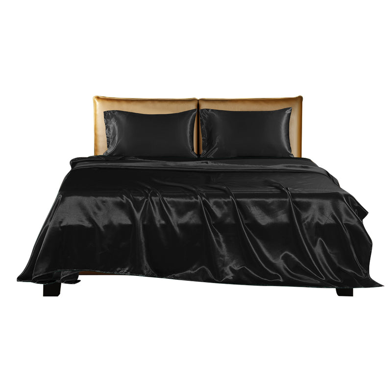 Black Satin Fitted Sheet Set for Double Bed - nextdeal.com.au 