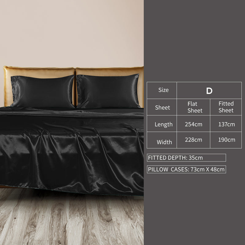 Black Satin Fitted Sheet Set for Double Bed - nextdeal.com.au 