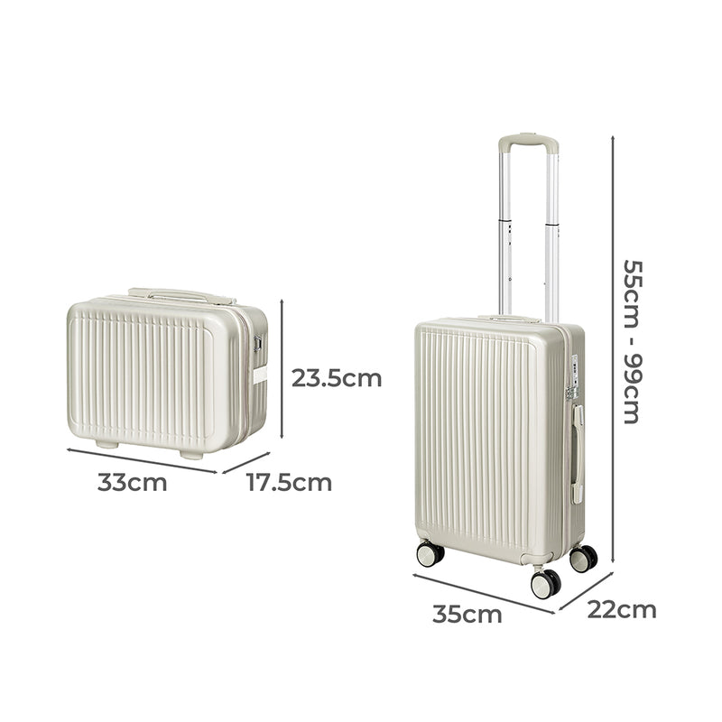 Slimbridge Luggage Suitcase Trolley White 2pc 14"+20"-1864184373071450114