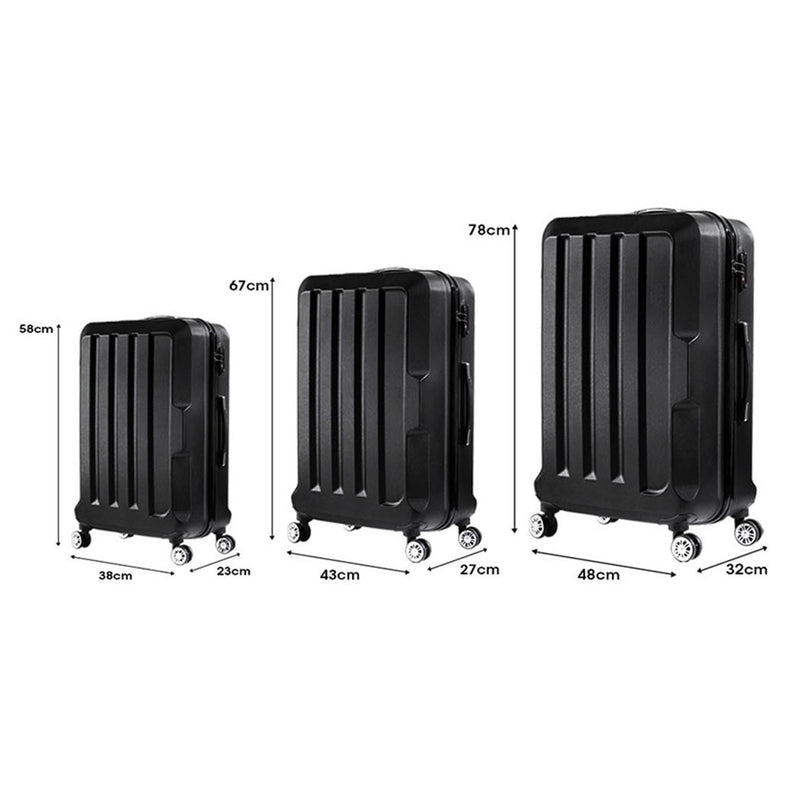 Slimbridge 20"24"28" 3PC Luggage Sets Black-1864184357602856962