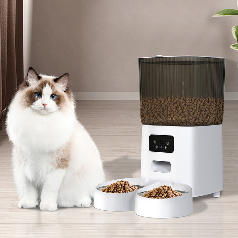 PaWz 5L Auto Pet Feeder Automatic Camera Wi-Fi White-1864184562423304199